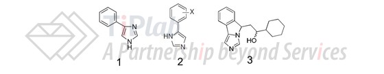 4-苯基咪唑类衍生物的化学结构式,分别为4PI (1)、4PI的衍生物 (2)和GDC-0919的类似物 (3)